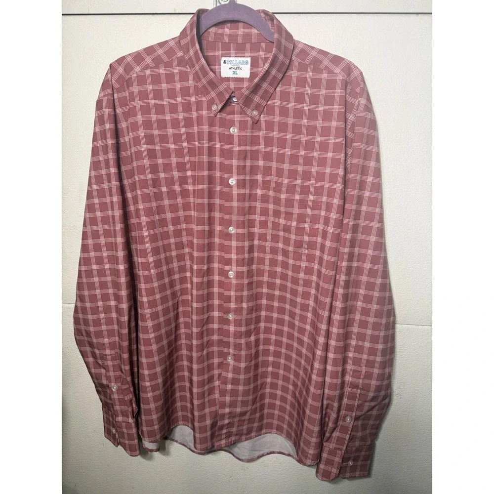 &COLLAR‎ Performance Dress Shirt Red Plaid Athletic Fit XL